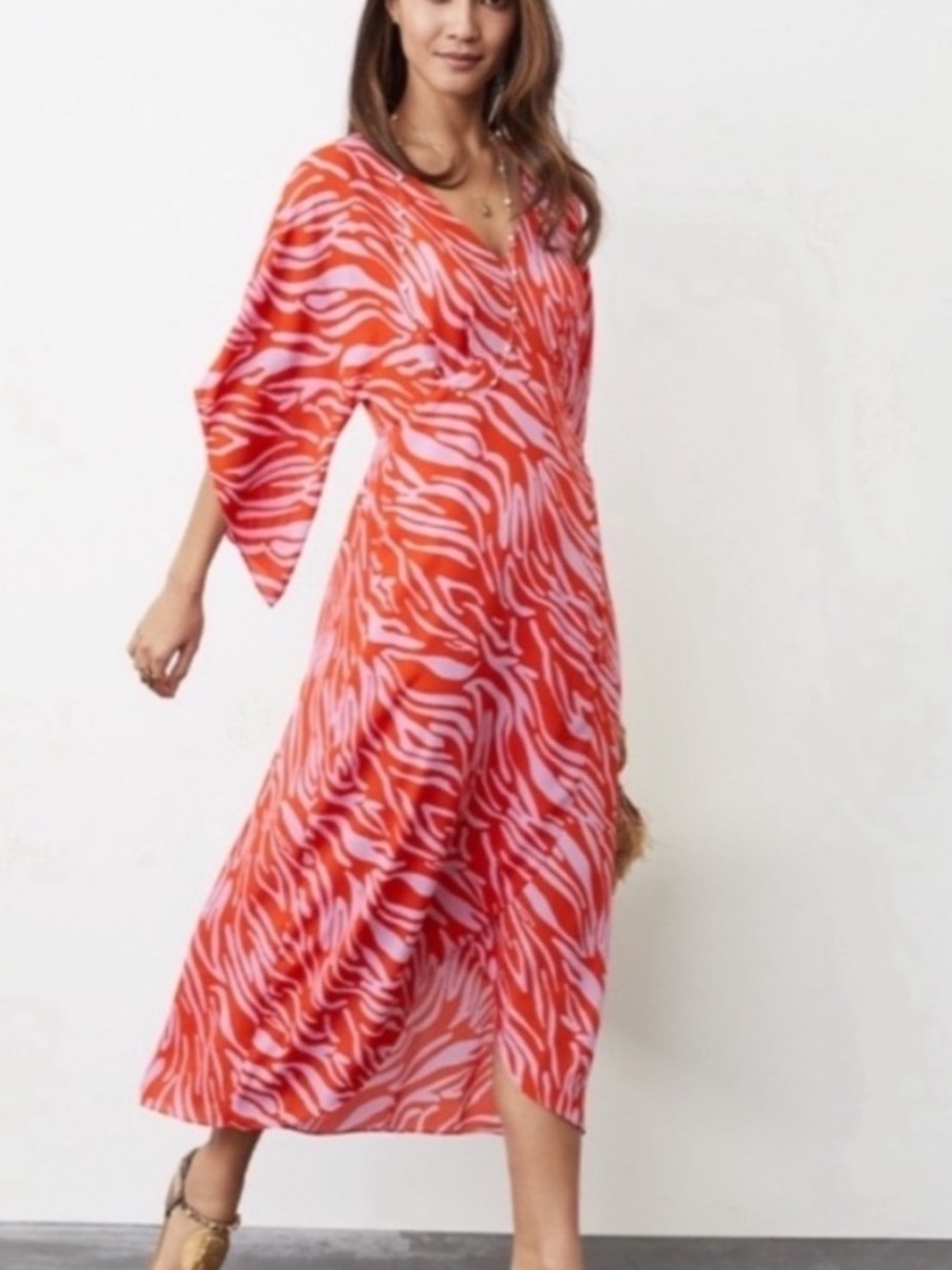 CAbi Red and Pink Zebra-Print Maxi Dress